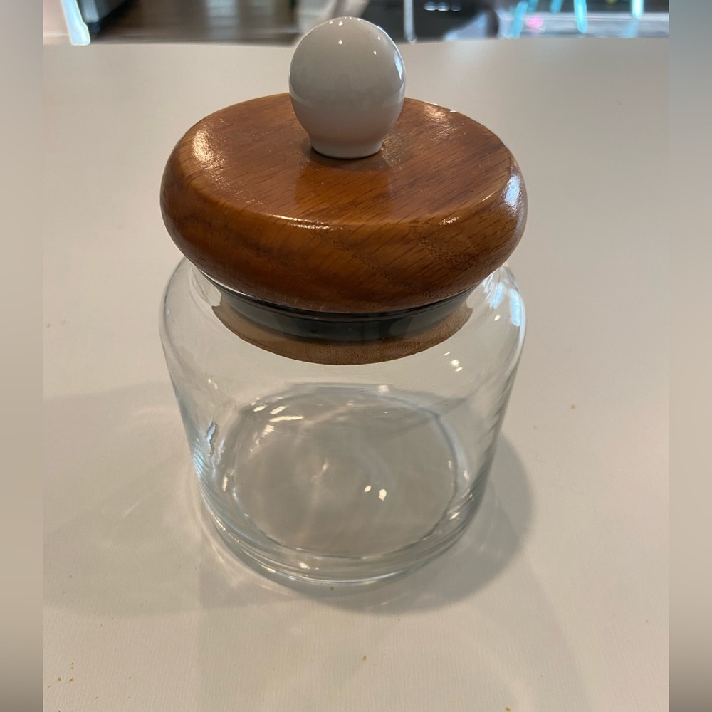 Vintage Wood Lid with White Knob Small Canister Jar